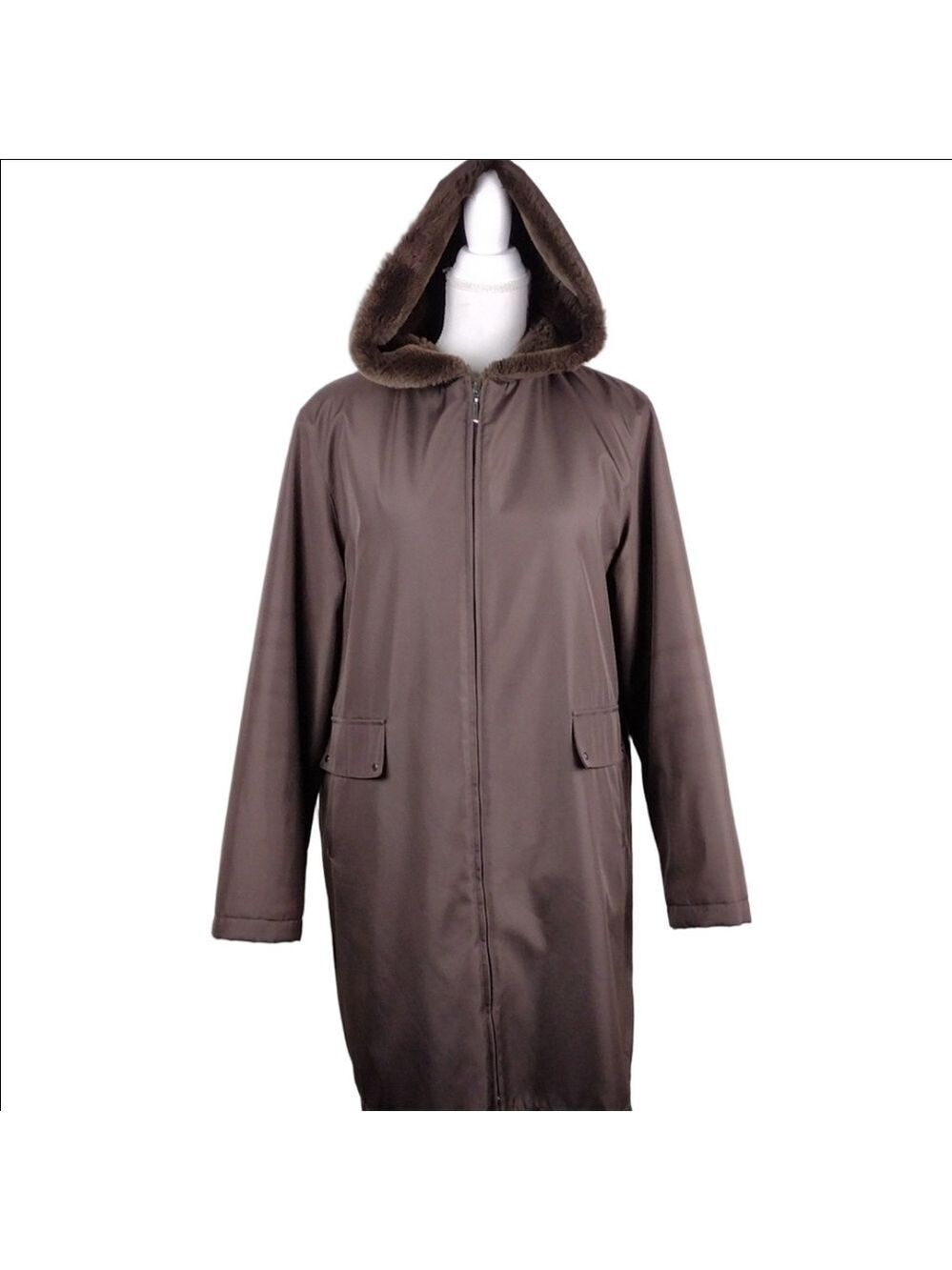 Gallery Dark Brown Long Sleeve Hooded Zipper Front Long Length Winter Coat